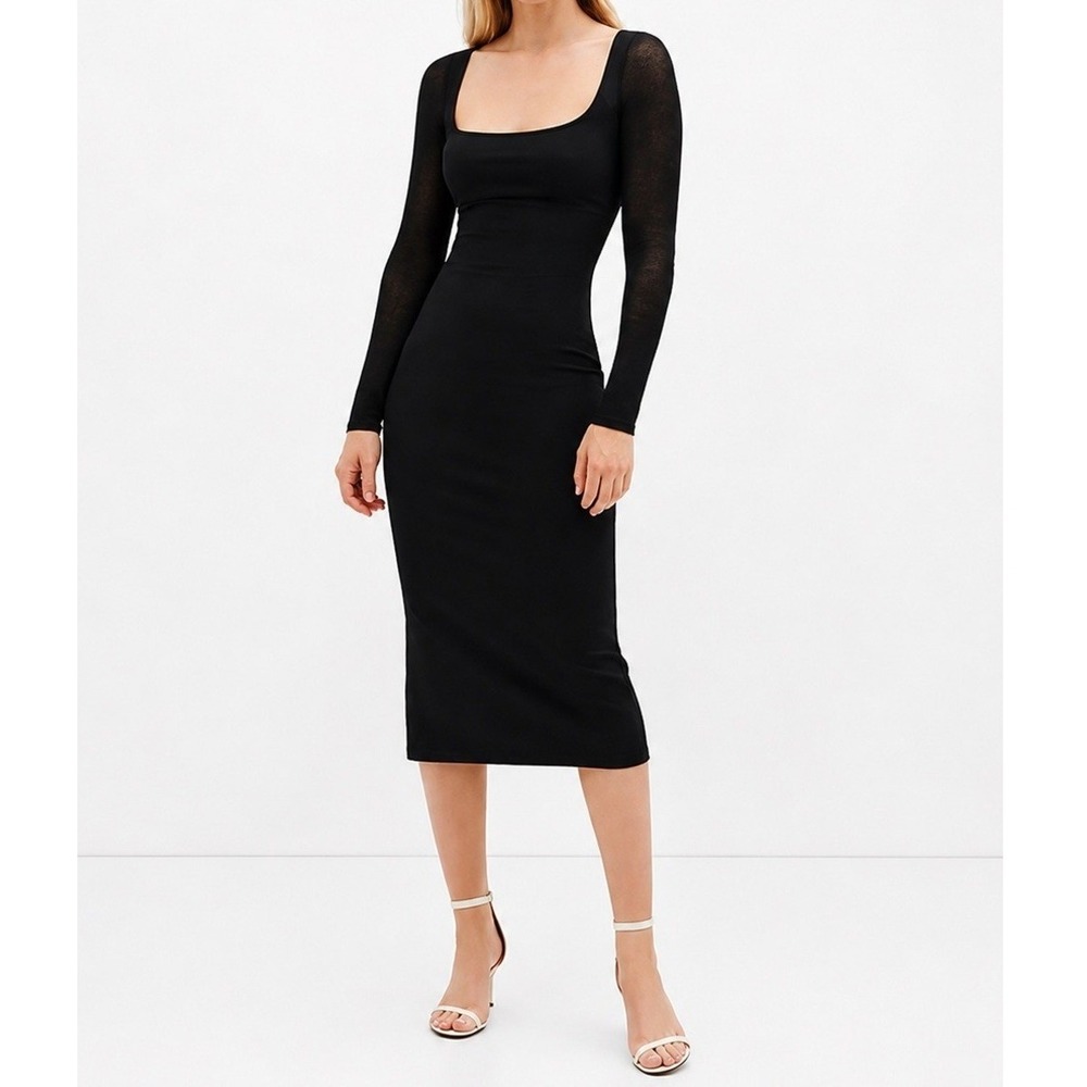 Marcella NYC Cecilia Black European Ponte Square Neck Midi Dress Sz L Minimalist